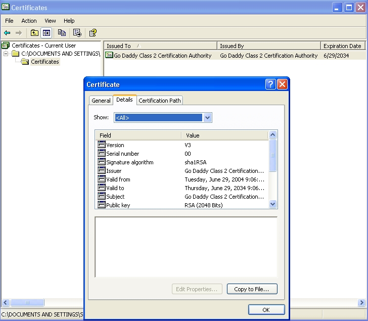 Importing a goDaddy Certificate on Windows