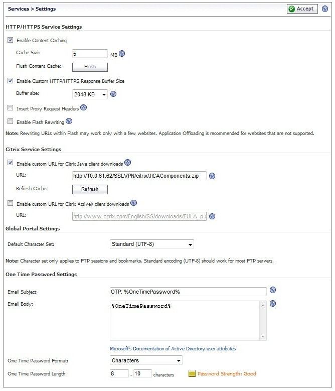 Services > Settings